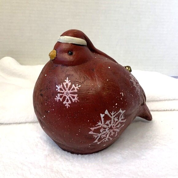 Santa Cardinal Bird Figurine Anthropomorphic W/ Santa Hat Red Ceramic 6.5" - Picture 1 of 4